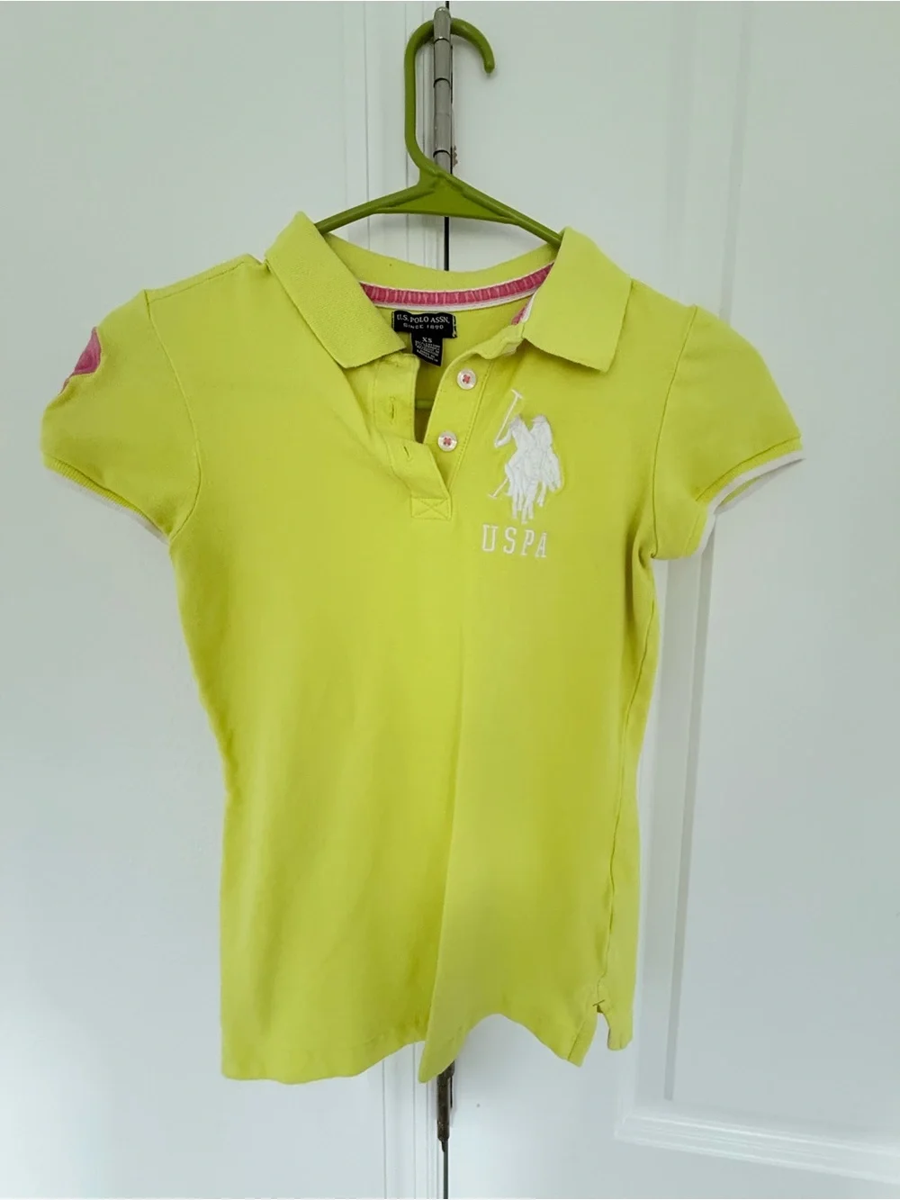 U.S. Polo Assn. Girls' Lime Yellow Polo Shirt with Pink Accent